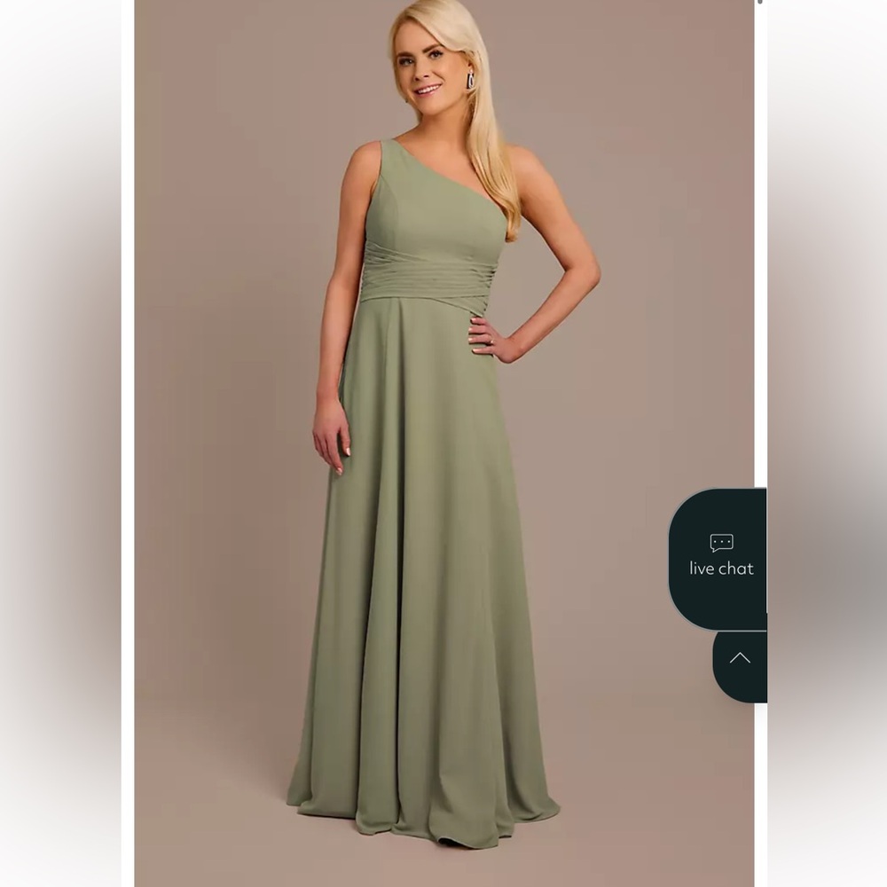David's Bridal Chiffon One-Shoulder Dress with Tie